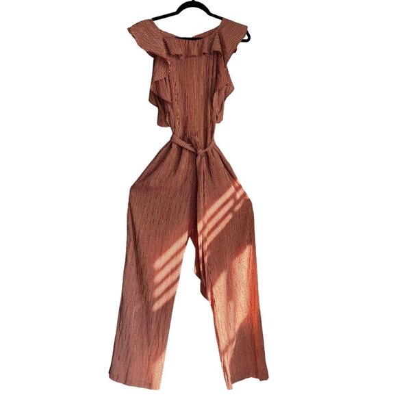 Eva France Womens Chic Jumpsuit S Brick Red White Striped Sleeveless Wide Leg - Picture 2 of 6